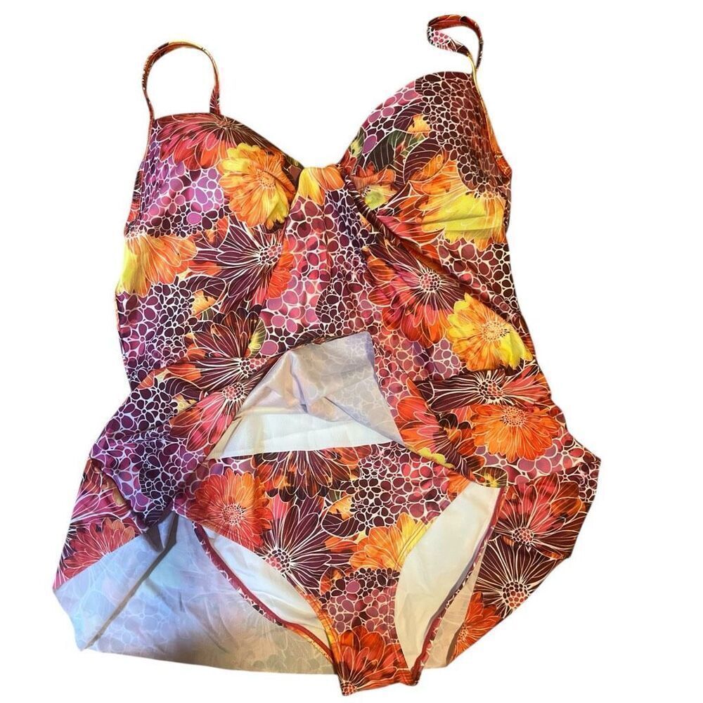 Simply Fit Floral Swim Dress Swimsuit Sz L NWT Slimming Padded Adjustable Straps - Picture 3 of 4